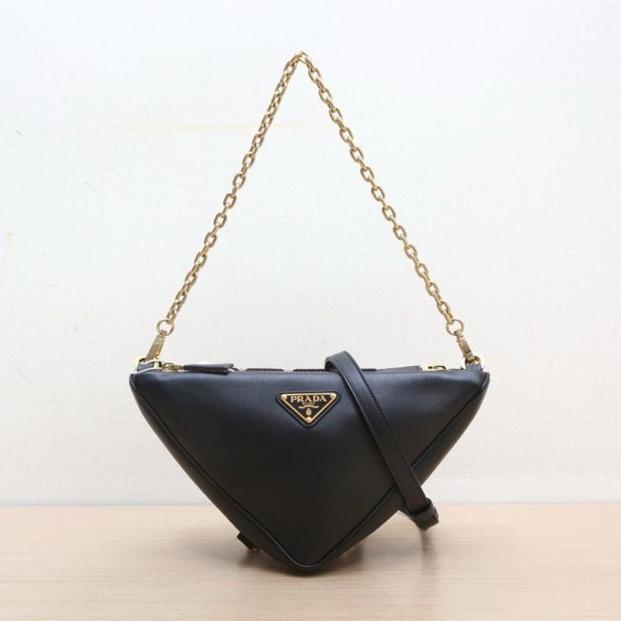 PRADA(普拉達) Triangle 秀款 雙子三角包 拼色 金扣-0