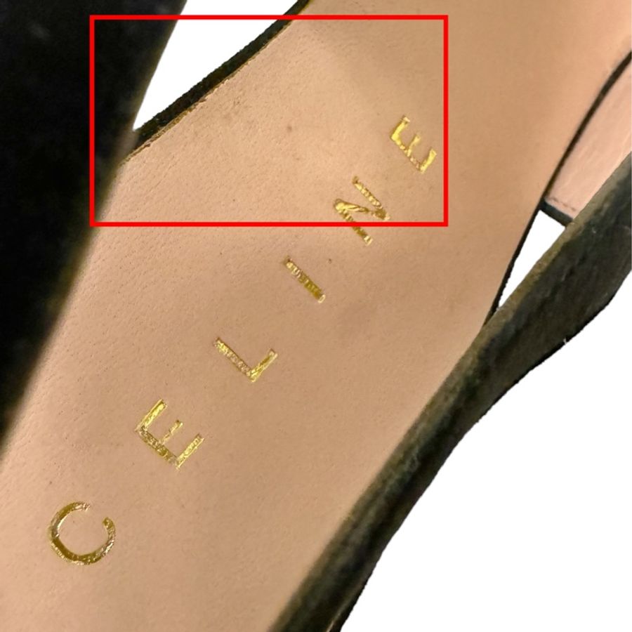 🍒CELINE 高級黑絨繡金線露跟中跟鞋 size:38/ 2F240811-1-13
