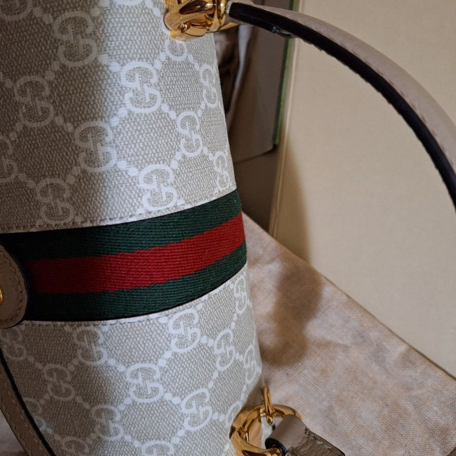 GUCCI Ophidia經典紅綠織帶雙G緹花紋復古兩用手提包(非迷你版)有購證防塵套-10
