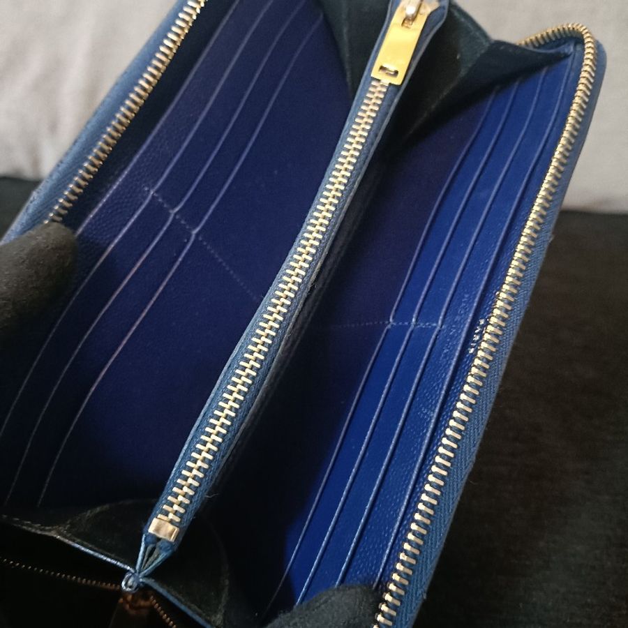 YSL 藍色荔枝牛皮長夾-5
