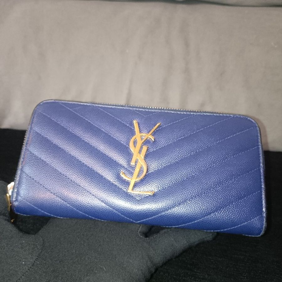 YSL 藍色荔枝牛皮長夾-6