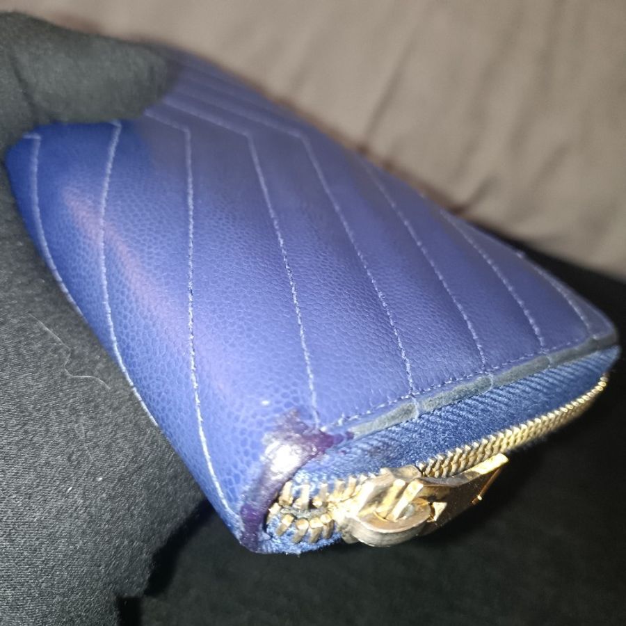 YSL 藍色荔枝牛皮長夾-9