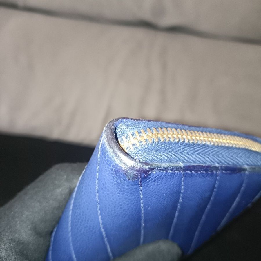 YSL 藍色荔枝牛皮長夾-12