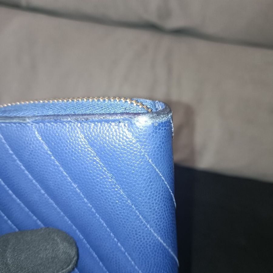 YSL 藍色荔枝牛皮長夾-14