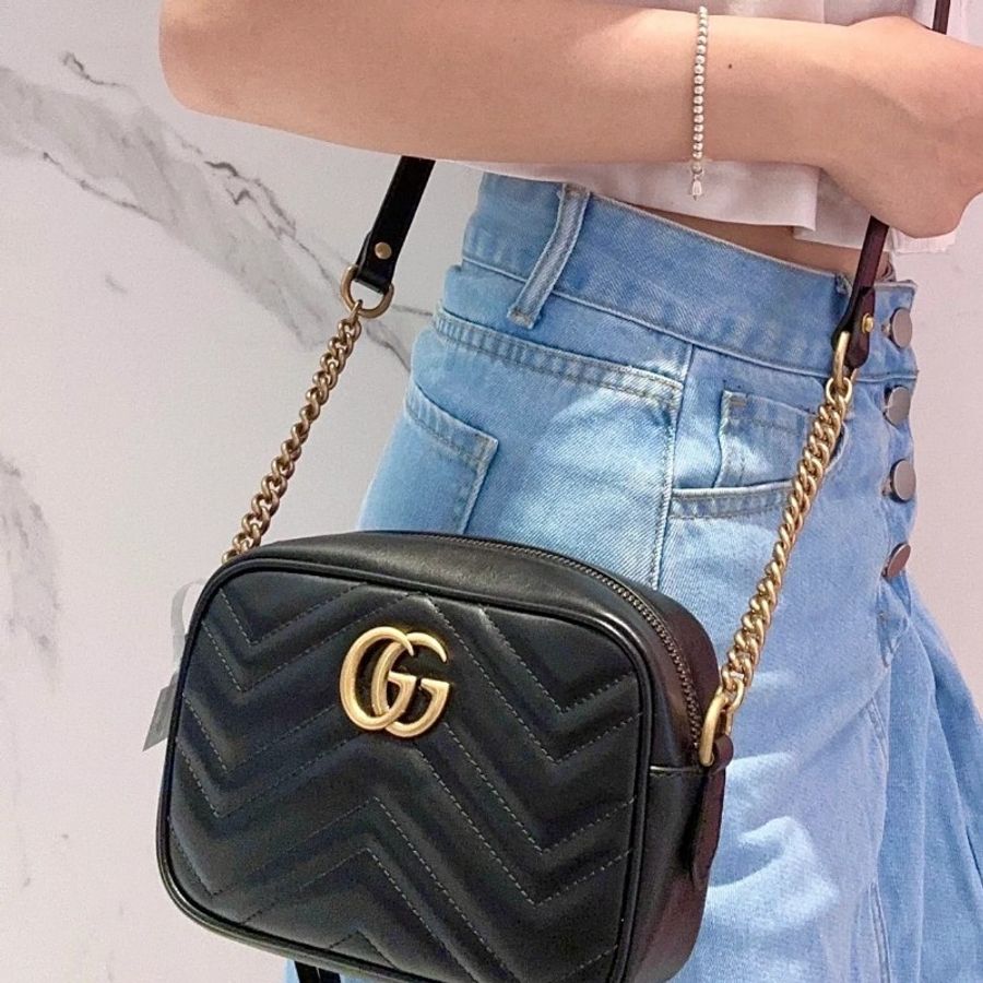 Gucci marmont 馬夢 馬蒙 黑色 相機包 斜揹包 手提包 鍊條包 鏈條包 小包 手袋-0