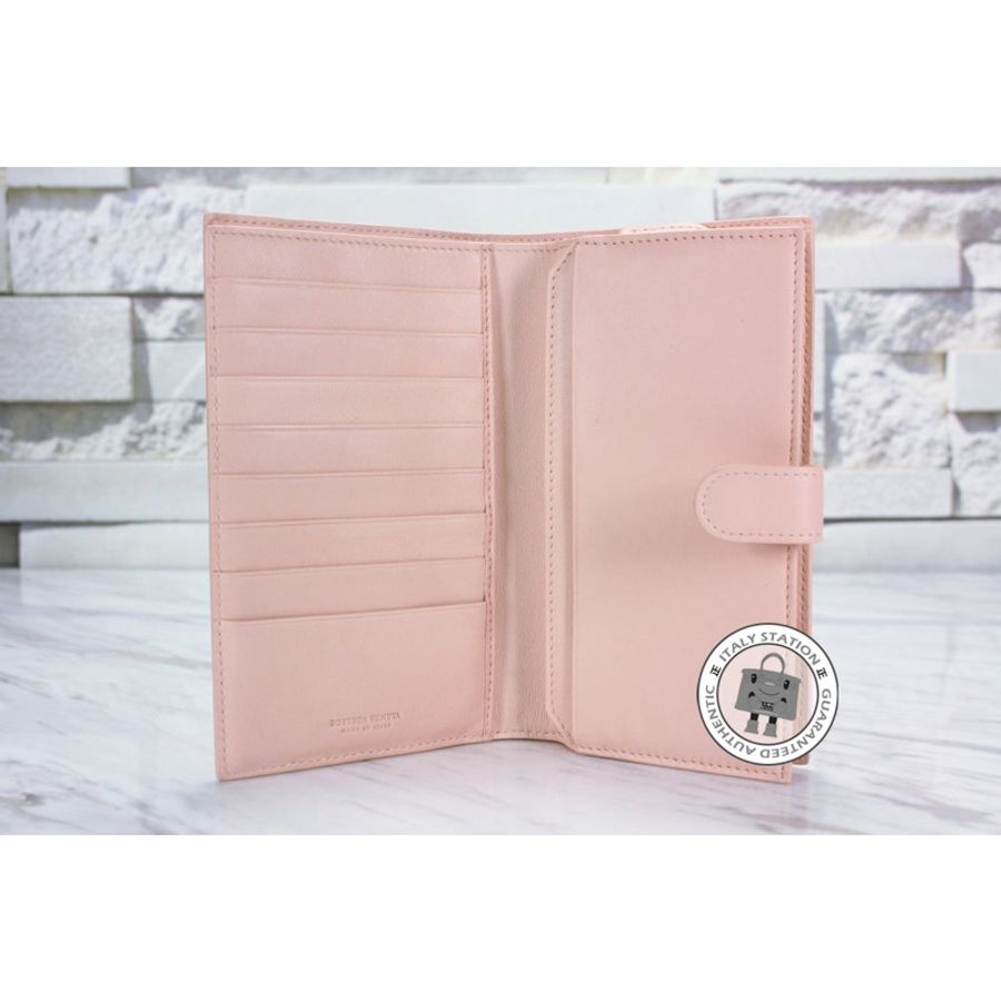 Bottega Veneta 114074 V001N Intrecciato Nappa Intrecciato Woven Leather Flamingo / 6813 Leather Long Wallet-2