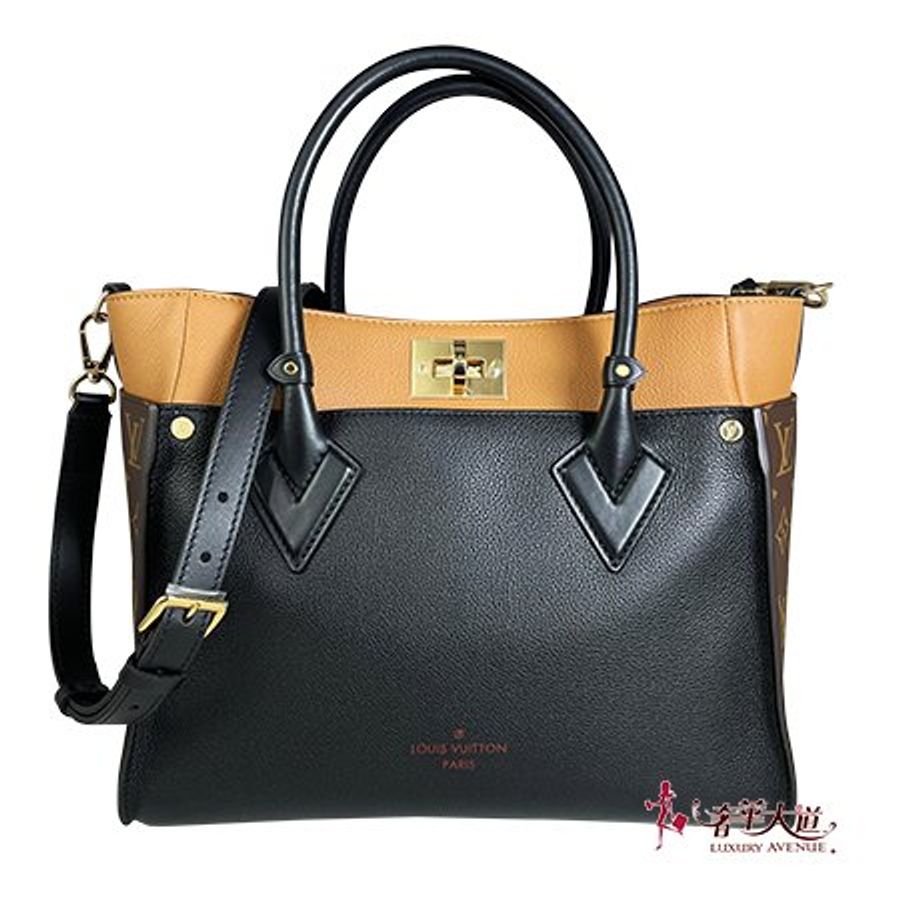 LV雙色小牛皮拚原花ON MY SIDE (MM)手提/斜背兩用包 M53823-0