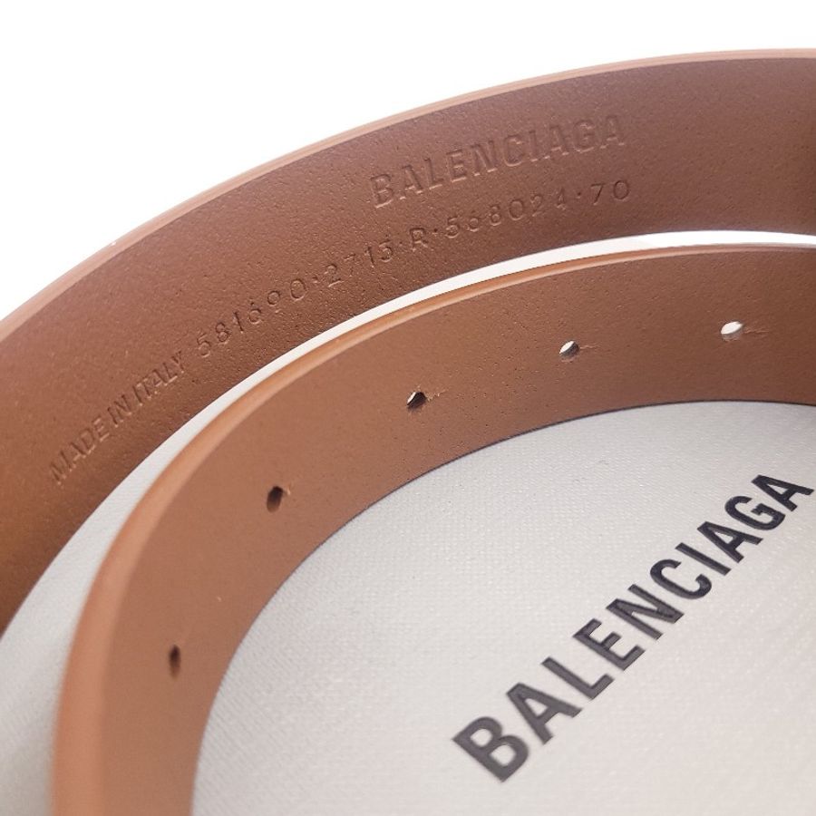 Balenciaga 經典復古銀雙b logo皮帶 棕 70cm-2