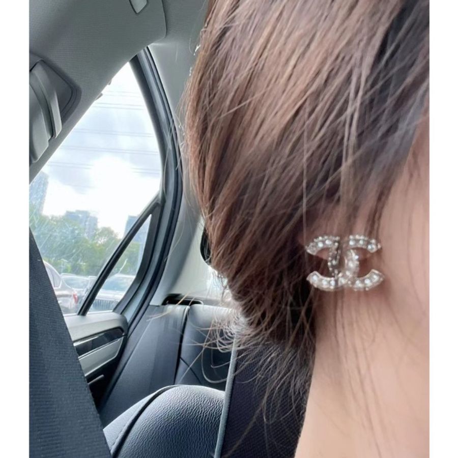 Chanel 香奈兒 金色 經典雙 C logo 滿鑽 耳針耳環-2