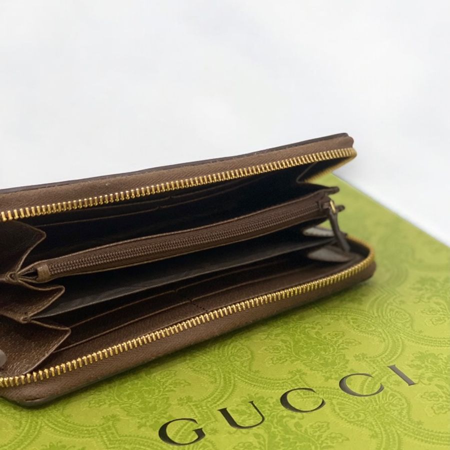 Gucci pvc拚咖牛皮金釦Ophidia ㄇ拉12卡長夾-2