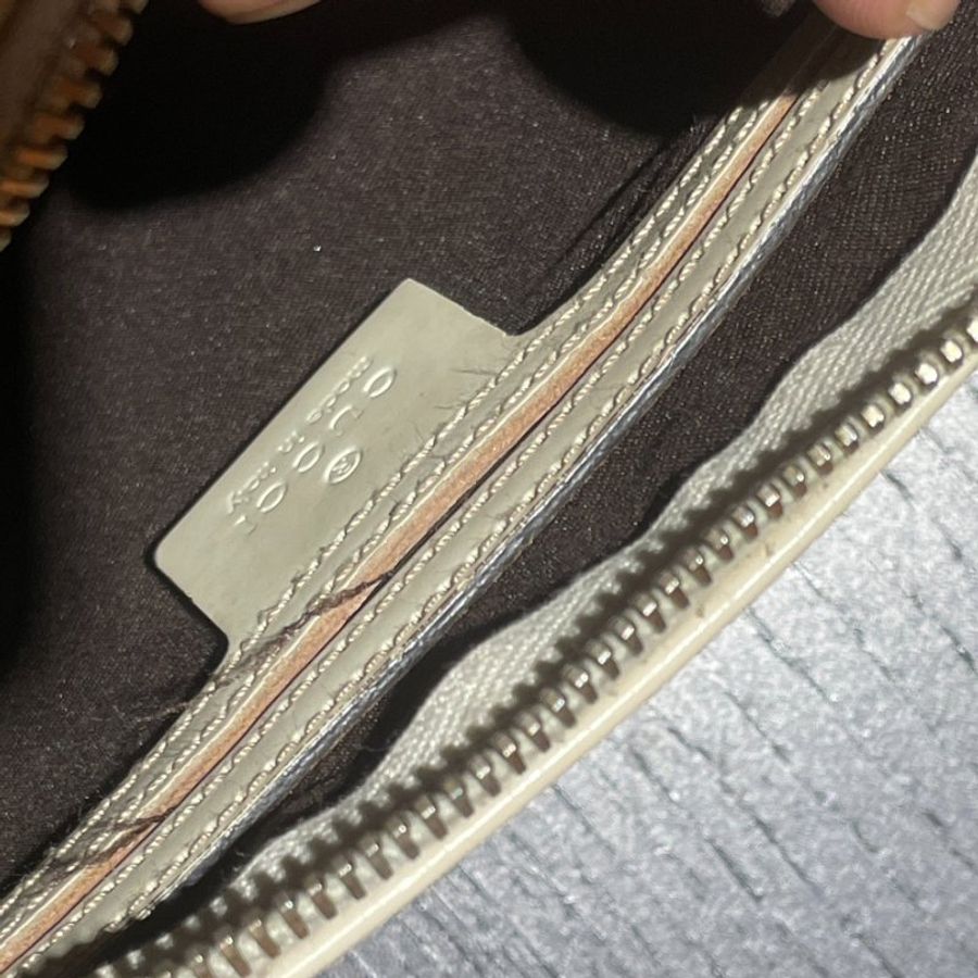GUCCI Joy系列193604 雙G緹花防水PVC小波士頓包(駝色白邊)-5