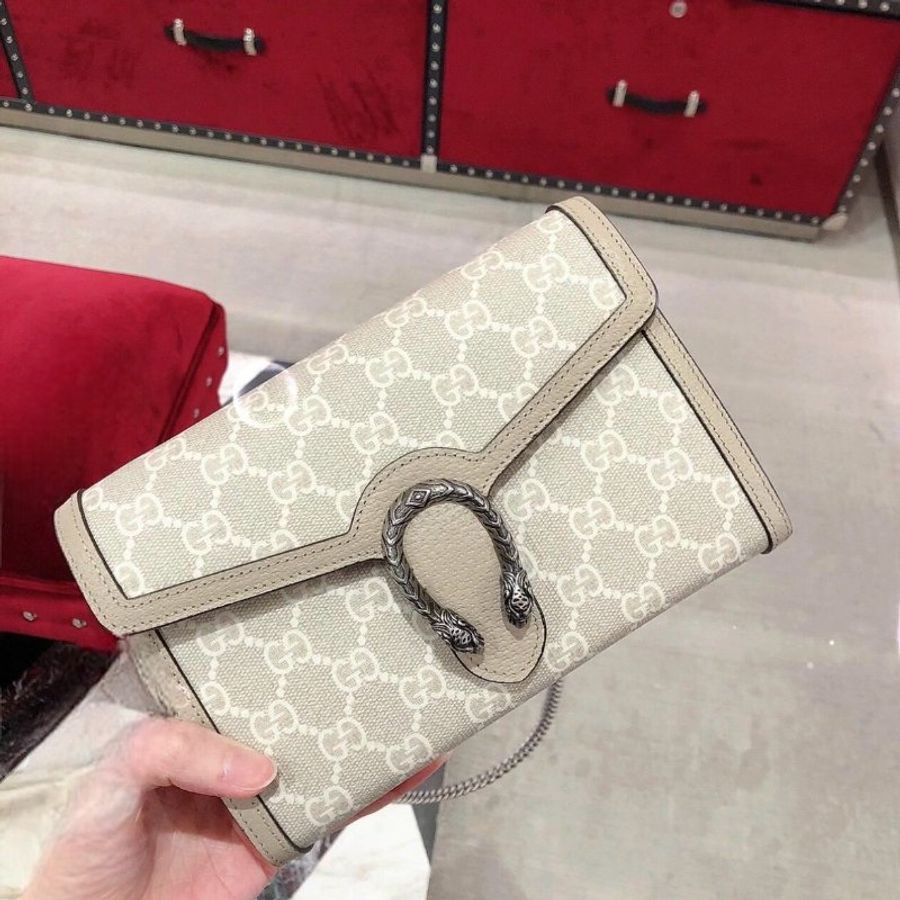 Gucci 401231 Dionysus 帆布鑲皮革酒神鍊帶WOC包 燕麥色《當季專櫃正售★全新商品 》-1