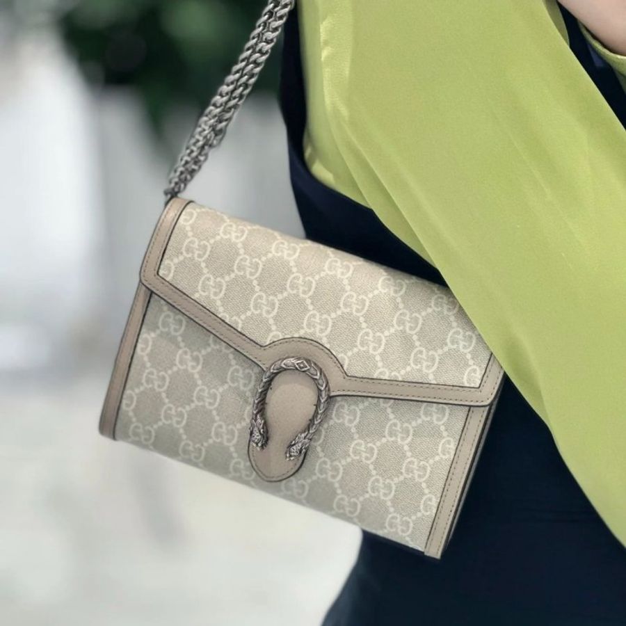 Gucci 401231 Dionysus 帆布鑲皮革酒神鍊帶WOC包 燕麥色《當季專櫃正售★全新商品 》-6
