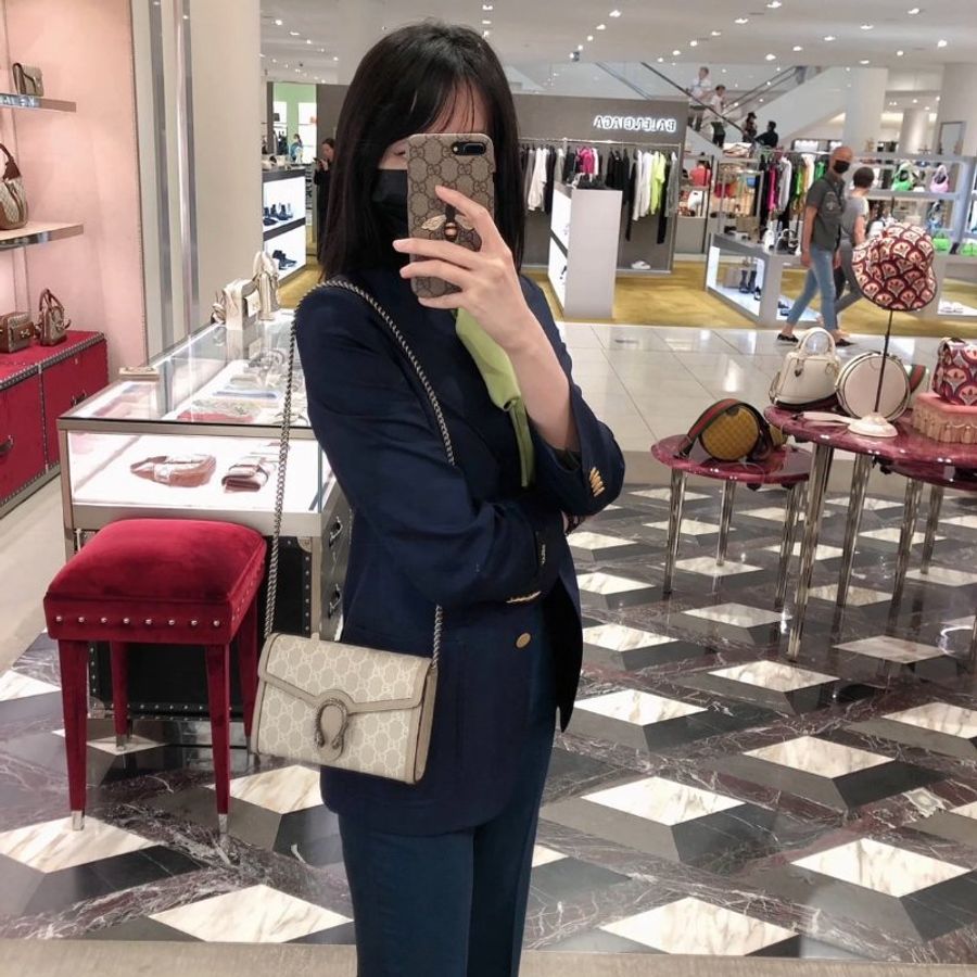 Gucci 401231 Dionysus 帆布鑲皮革酒神鍊帶WOC包 燕麥色《當季專櫃正售★全新商品 》-7