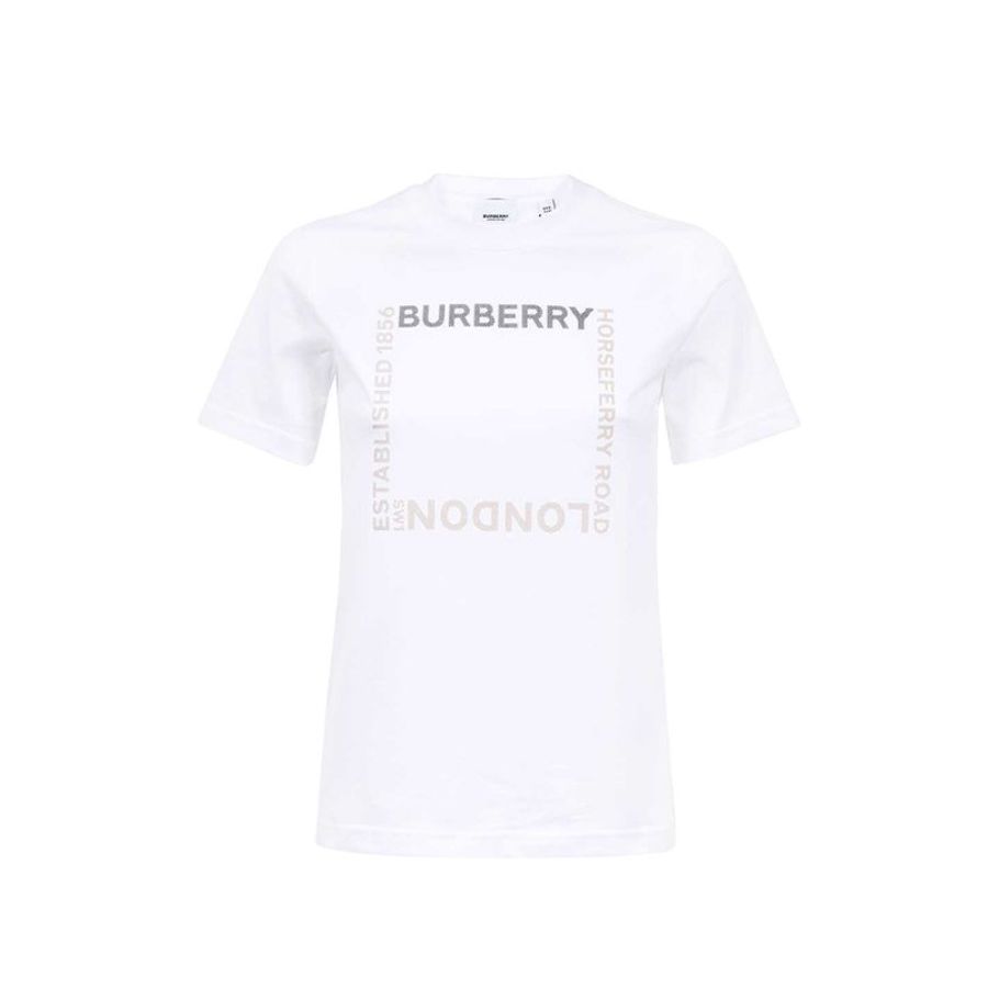 * Burberry Horseferry Square Print Cotton T-Shirt for Women in White - 8064473-White (Size: S)-0