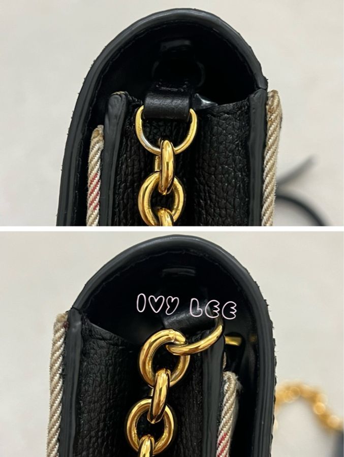 BURBERRY 巴寶莉 HAMPSHIRE 燙金 經典格紋 黑色WOC款拼色翻蓋鏈條包 肩背包 斜背包 二手精品-17