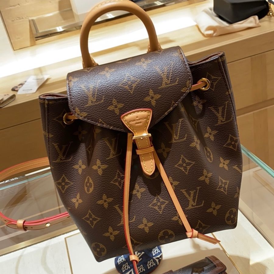 LV M45502 Montsouris BB 老花皮革後背包-1
