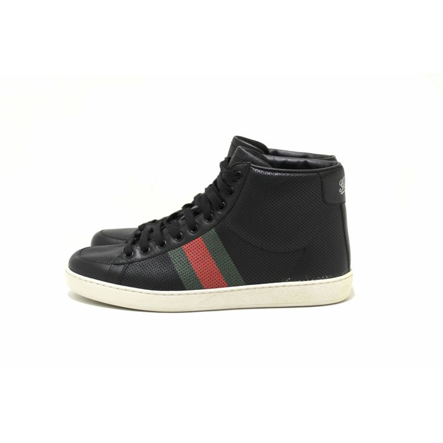 Gucci Men's Black Perforated Leather High Tops Sneakers Size 7.5-0