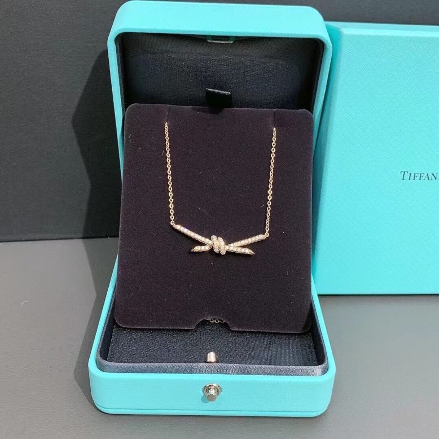 蒂芙尼 Tiffany knot玫瑰金滿鑽項鍊 有調節釦 長度可以調節-0