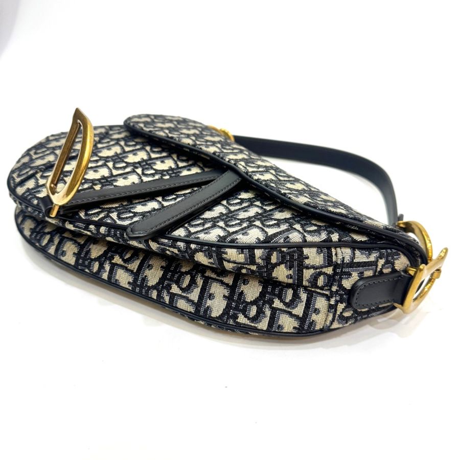 Dior Saddle緹花布霧金釦手提馬鞍包 離櫃商品99新-1