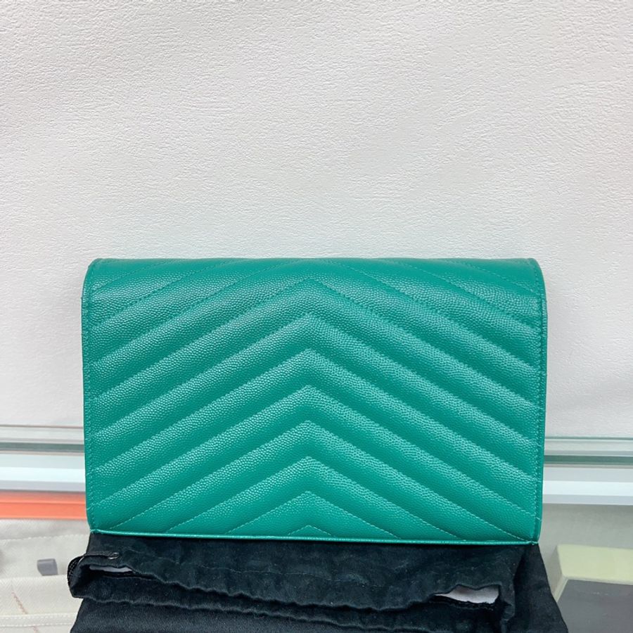 甜價💖YSL 翡翠綠銀釦 信封鏈條包 woc-1