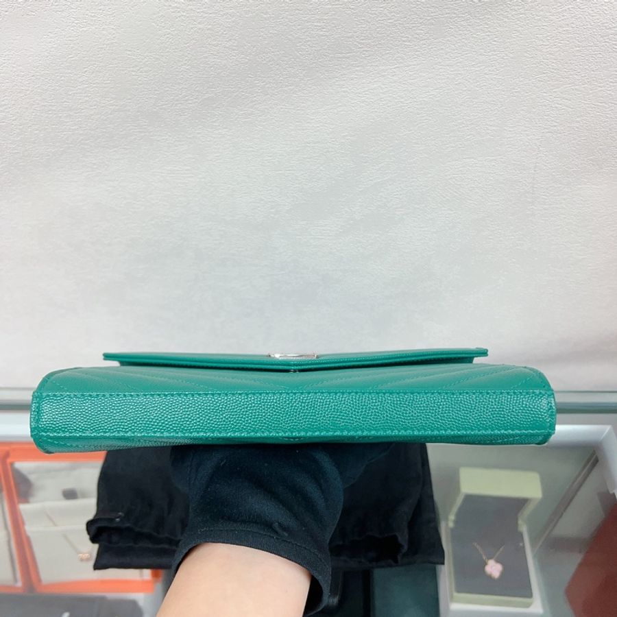 甜價💖YSL 翡翠綠銀釦 信封鏈條包 woc-2