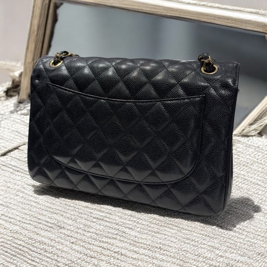 CHANEL 魚子醬荔枝牛皮CFCOCO肩背包-黑金30CM-3