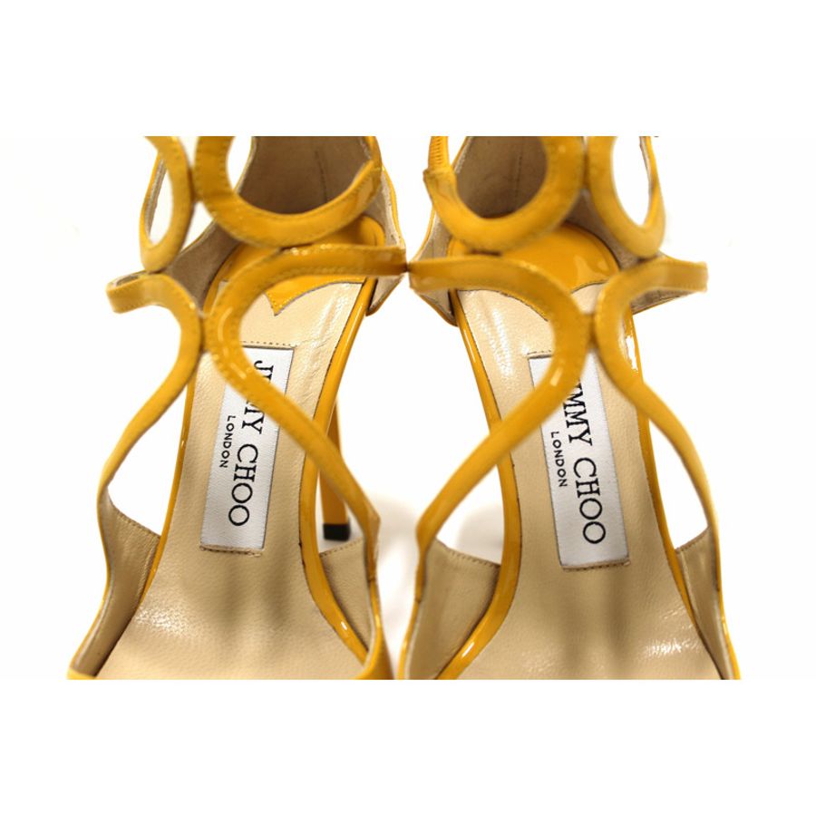 Jimmy Choo Yellow Patent Strap Heel Sandal Size 35.5-7