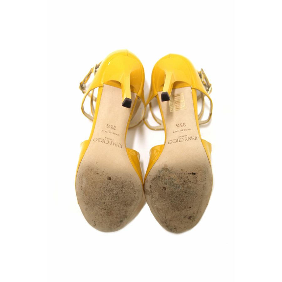 Jimmy Choo Yellow Patent Strap Heel Sandal Size 35.5-8
