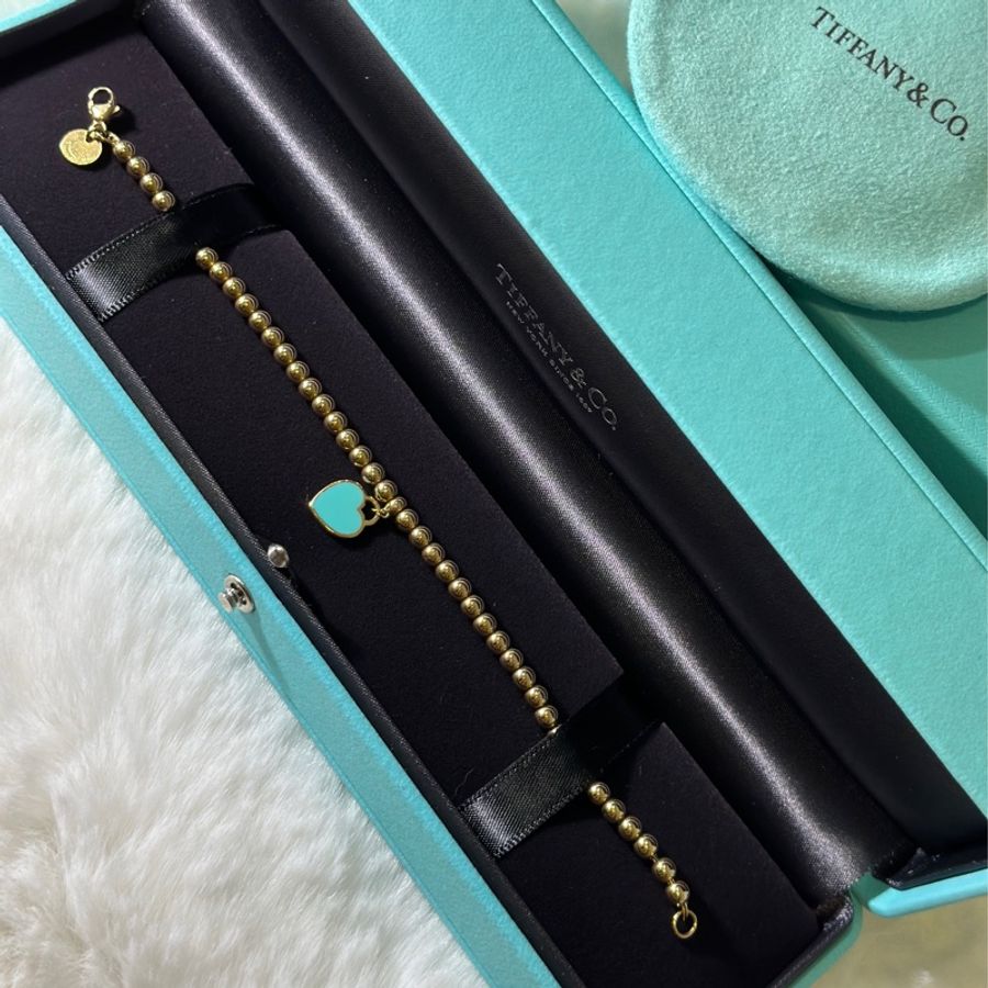 Tiffany&Co ™ 18K 金迷你心形吊飾串珠手鏈-0