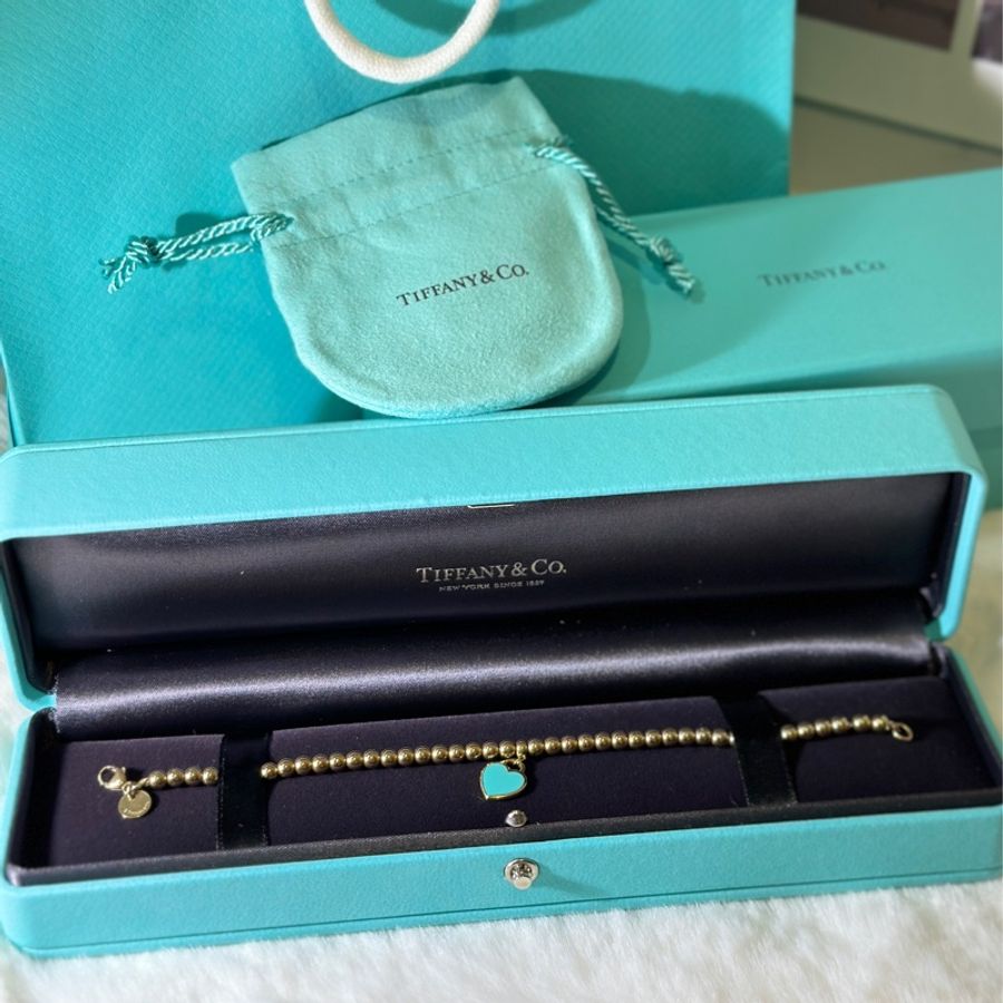 Tiffany&Co ™ 18K 金迷你心形吊飾串珠手鏈-2