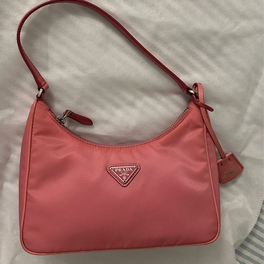 PRADA 粉色hobo短肩帶 月牙包口-3