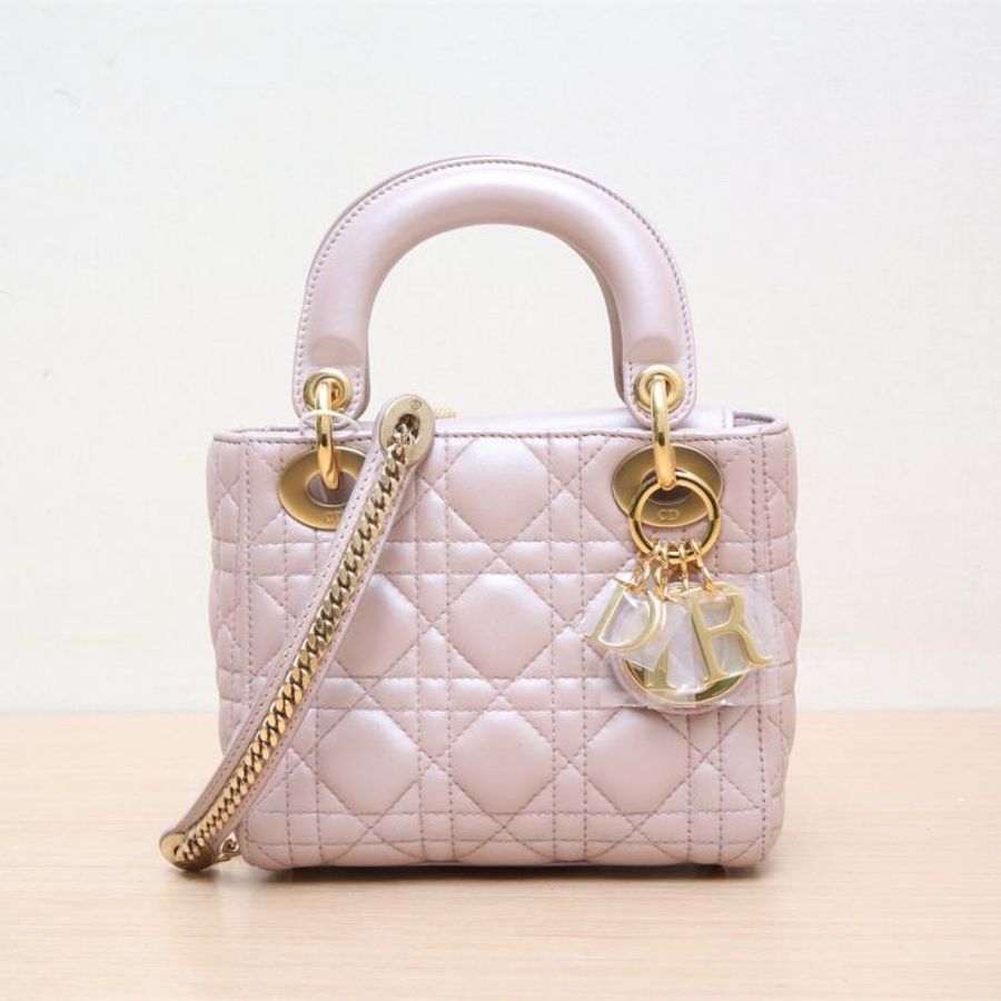 DIOR(迪奧) Lady Dior 戴妃包 三格 粉色 金扣-0