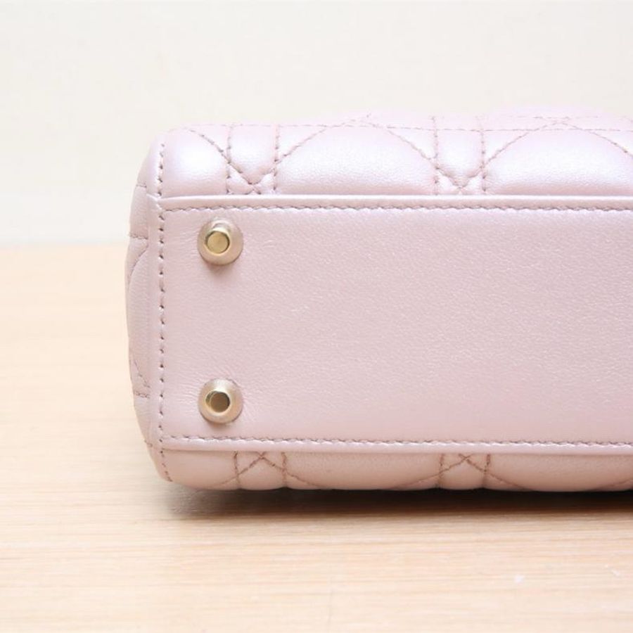 DIOR(迪奧) Lady Dior 戴妃包 三格 粉色 金扣-3
