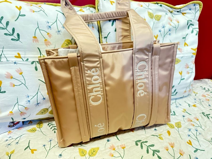 [全新正貨]Chloe Woody tote bag 新款尼龍托特包 粉色 中號-0