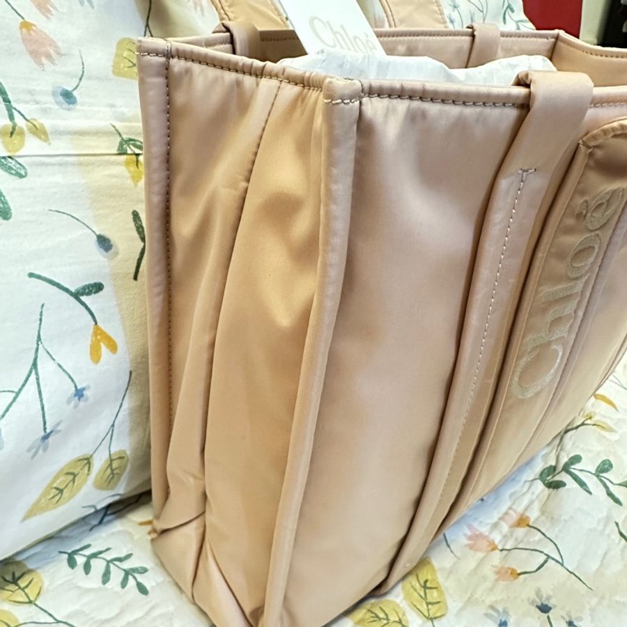 [全新正貨]Chloe Woody tote bag 新款尼龍托特包 粉色 中號-4
