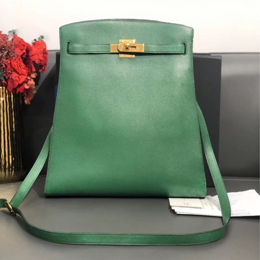 Hermes 愛馬仕 Kelly sport翡翠綠Epsom 皮金扣 GM大號圓圈J刻 中古款-0