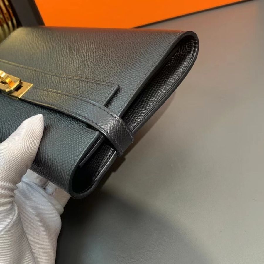 Hermes愛馬仕Kelly錢包黑金Epsom皮金扣Y刻，配根肩帶就是woc了-5