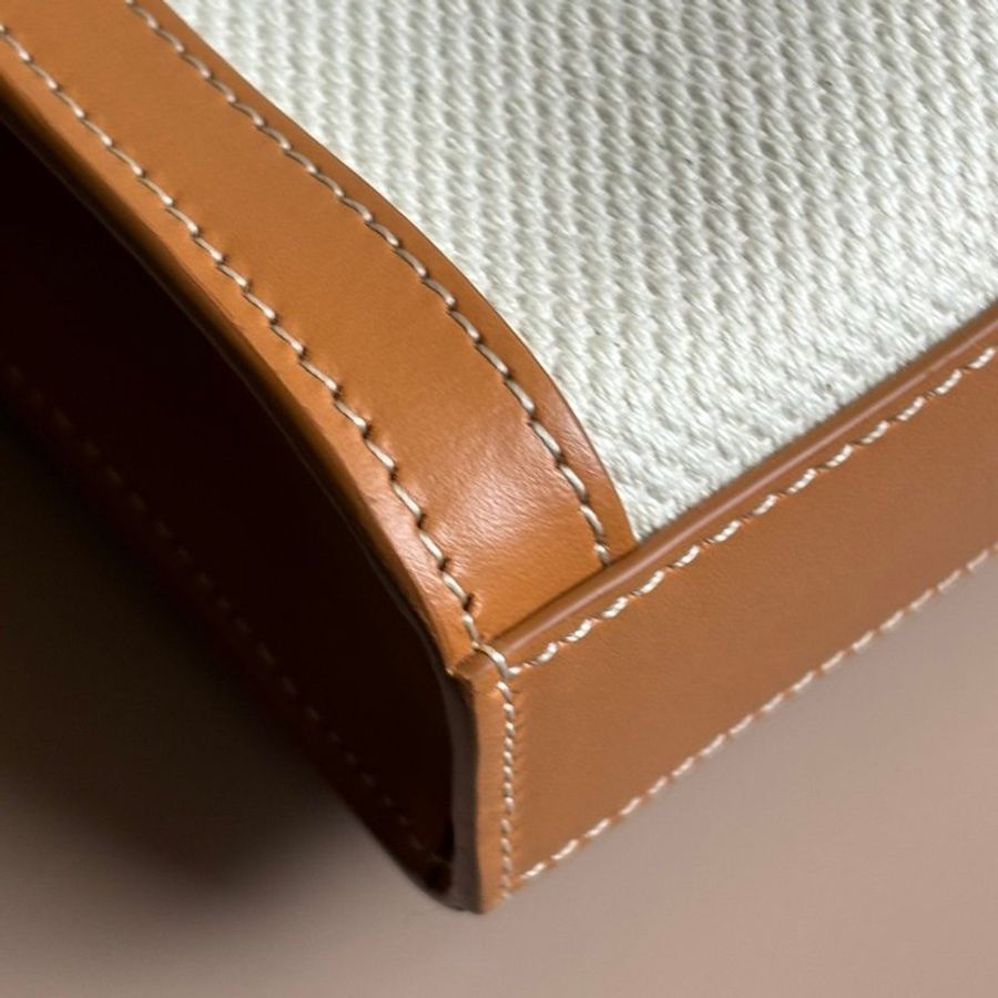 ::CELINE:: 焦糖皮革邊 白色帆布琴譜包 手提斜背兩用-5