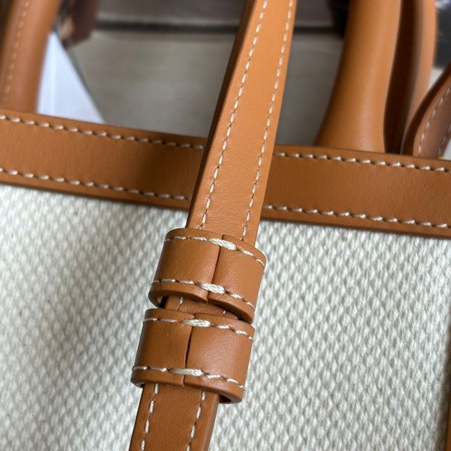 ::CELINE:: 焦糖皮革邊 白色帆布琴譜包 手提斜背兩用-10