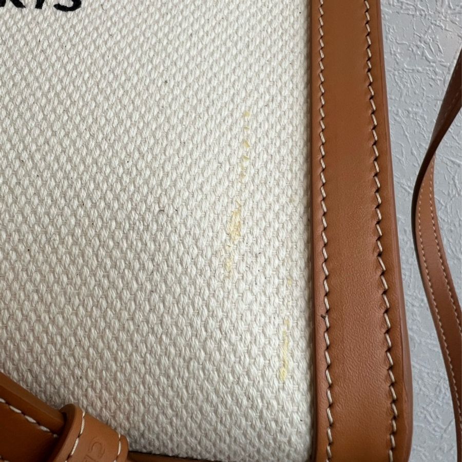 ::CELINE:: 焦糖皮革邊 白色帆布琴譜包 手提斜背兩用-14