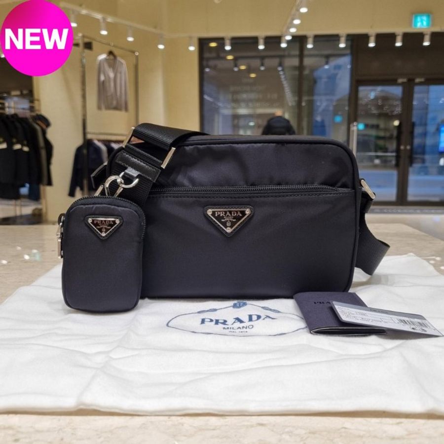 🌸2025春夏新品🌸Prada 1BC167 倒三角標尼龍黑色肩背包-0