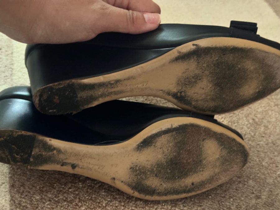 Salvatore Ferragamo 經典款湛藍色魚口小牛皮楔型鞋7.5-7