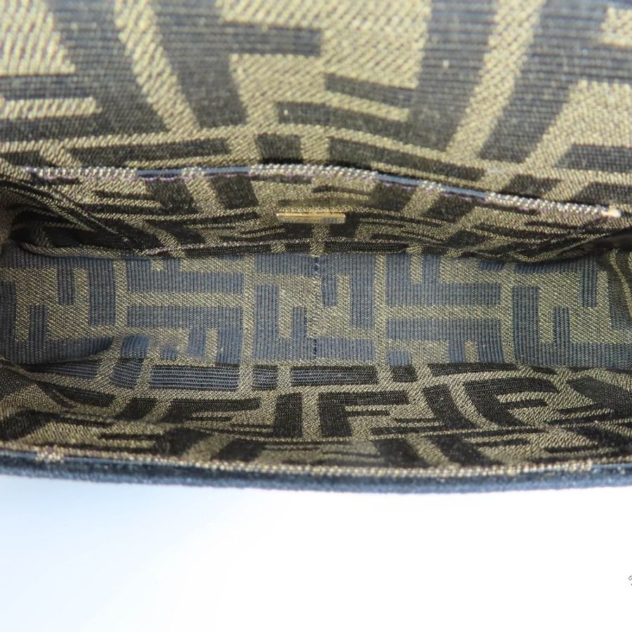 【巴黎站二手名牌專賣店】*現貨*FENDI 芬迪 真品*Mini Baguette棕色提花布金釦迷你法棍兩用包-3