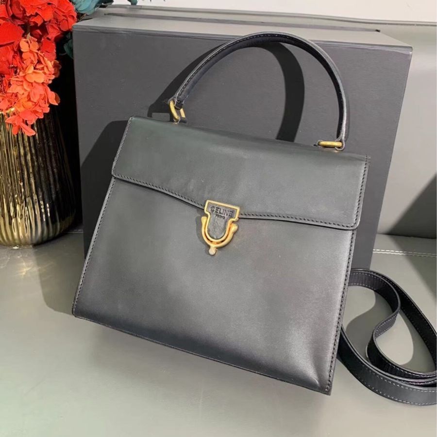 Celine 赛琳 黑色box手提中古包 有肩帶-0