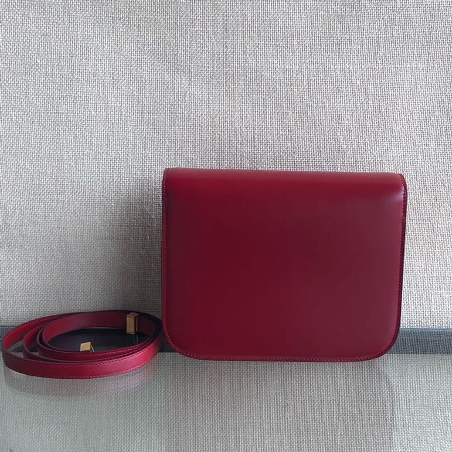 賽琳 celine box中號紅色金扣 斜挎包-1