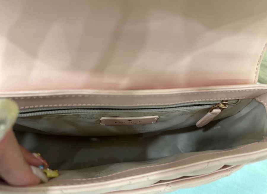 Kate spade 菱格紋羊皮粉色鏈條包-3