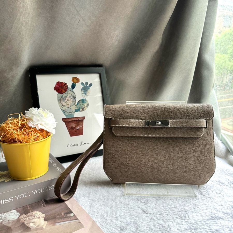 Hermes Kelly Depeches 25 銀釦 TOGO皮 手拿包(大象灰)-0