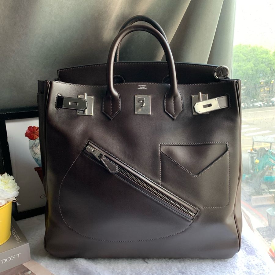 Hermes 稀有限量版 Haut A Courroies Rock 40cm 手提包(烏木色)-0