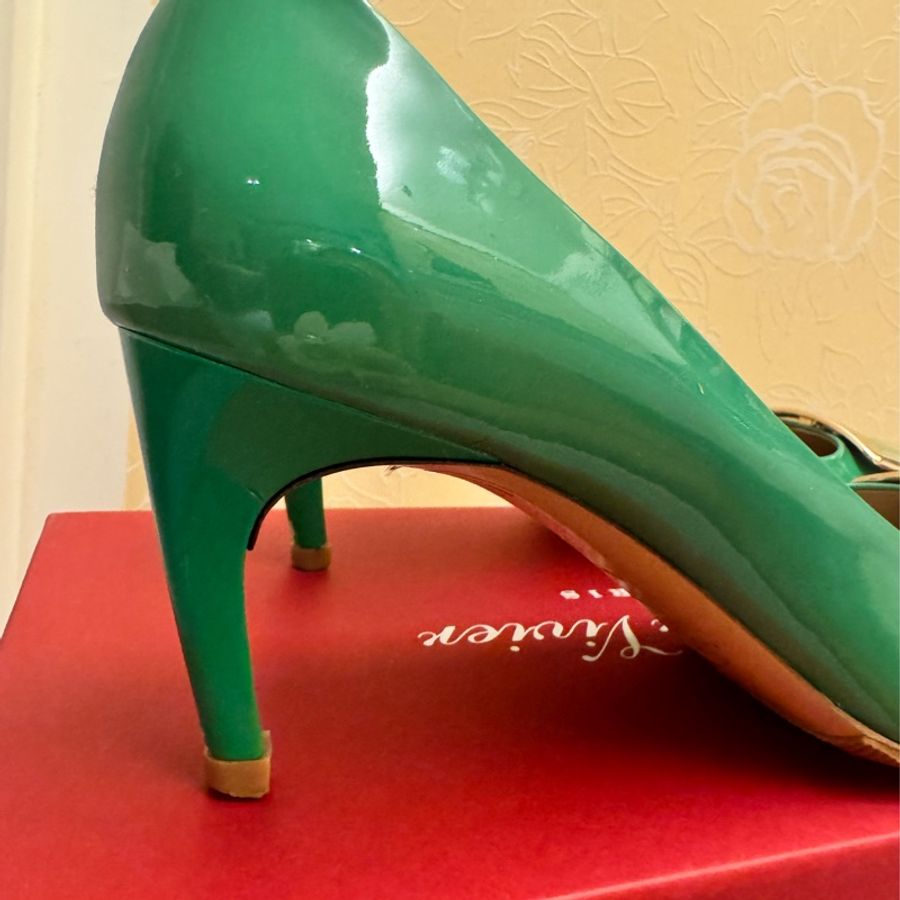 Roger vivier 薄荷色經典方釦漆皮高跟鞋39號-13